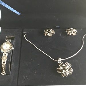 Vintage Bella Rose watch necklace and earrings